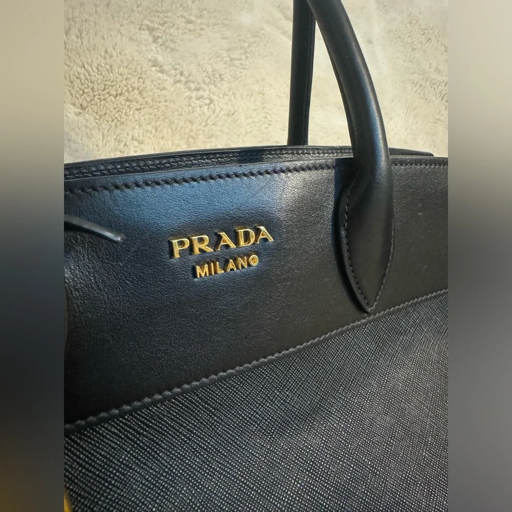 Prada Paradigme Tote Saffiano with City Calf Medium in Black with Gold Hardware - Picture 13 of 15